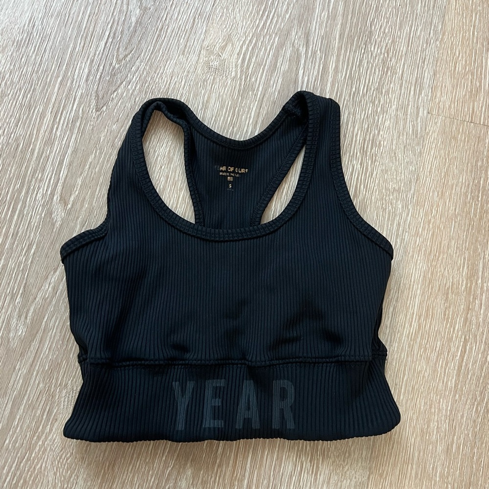 Year of Ours Black Ribbed Racerback Sports Bra